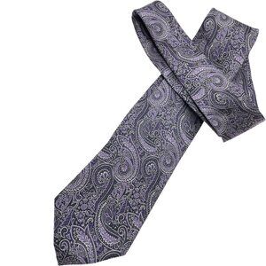 Chaps Vintage Tie 100% Silk Lavender Purple Paisley Print Ralph Lauren